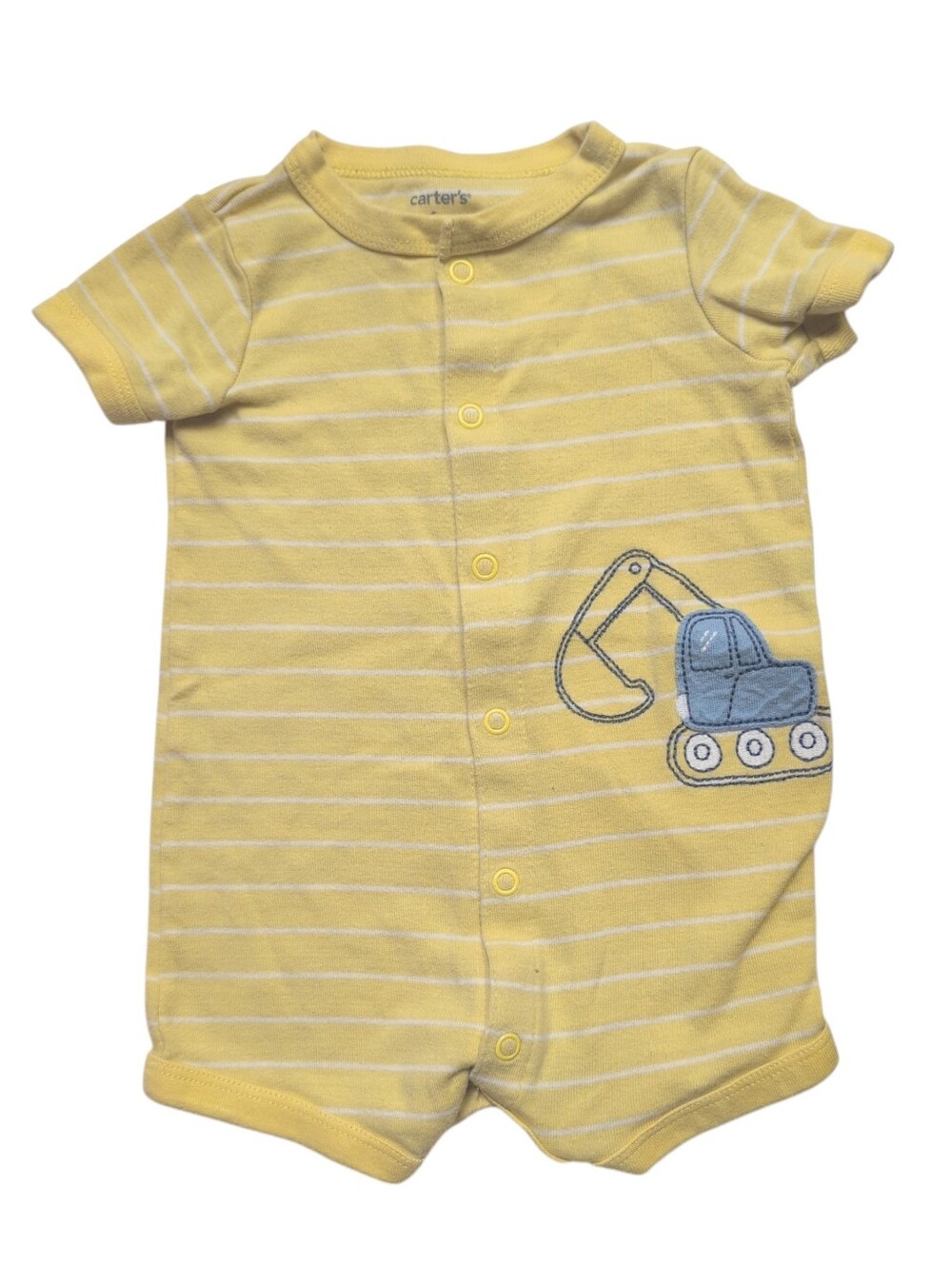 🍁2/$7🍁 CARTER'S Yellow And White Stripe Excavator Snap Front Romper